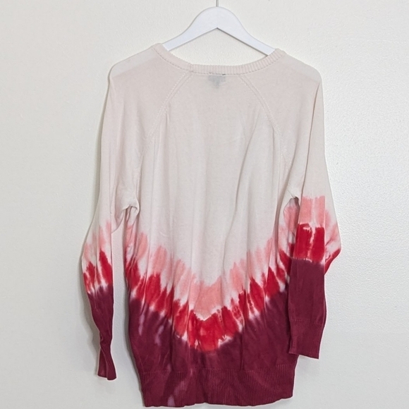 Torrid Sweater Slub Pullover Raglan Size 1 White Red Tie Dye Cotton 1X - Picture 8 of 9